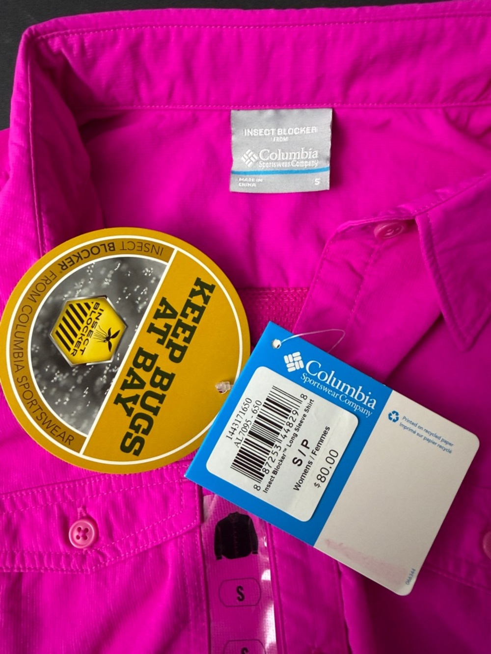 Columbia Insect Blocker Long-Sleeve Button-Down Shirt in Bright Pink - Picture 2 of 5